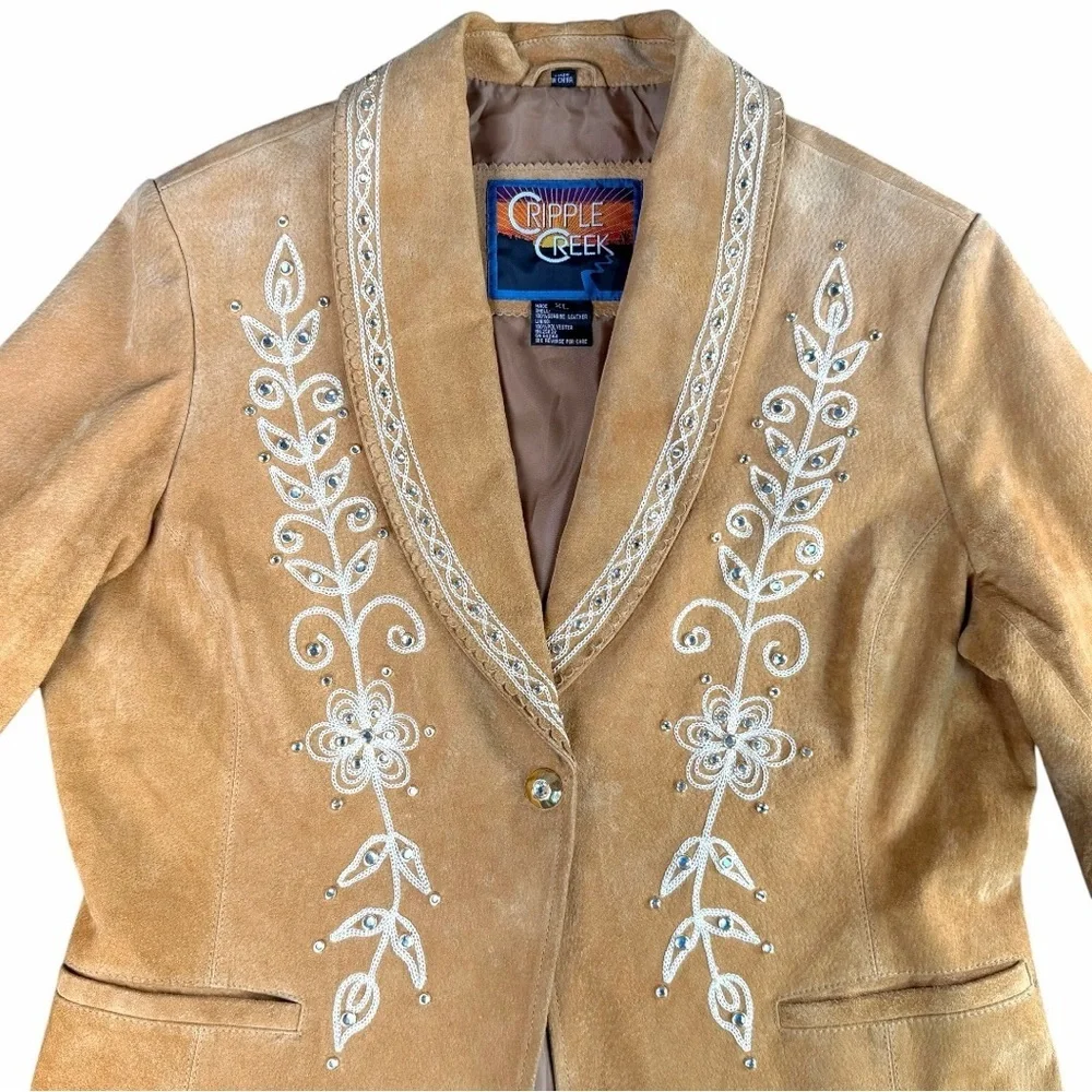 Cripple Creek Western Leather  Embroidered & Jeweled Tan Jacket Women’s Size XL - Picture 3 of 12